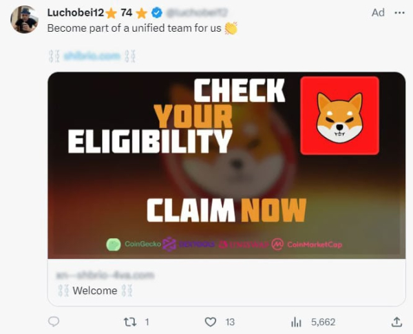 SHIB Scam Alert: Malefactors Managed to Launch X Advertising Campaign