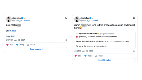 Algorand X account hacker brags they’re still in control after ‘taking a nap’